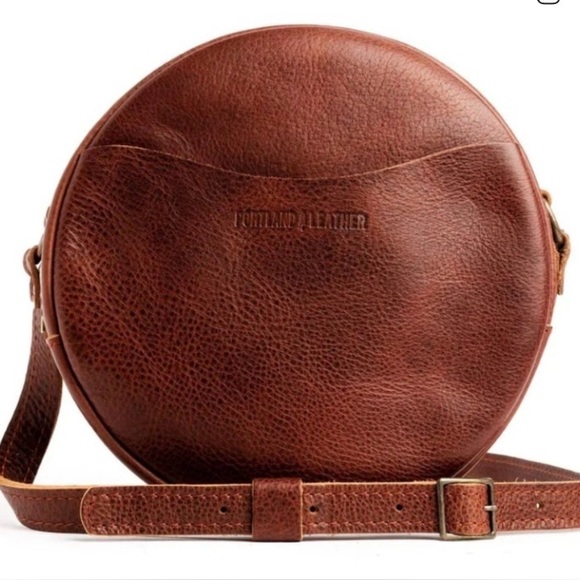Portland Leather Nutmeg  Circle Crossbody Bag with Pebbled Leather 7” - Picture 4 of 13